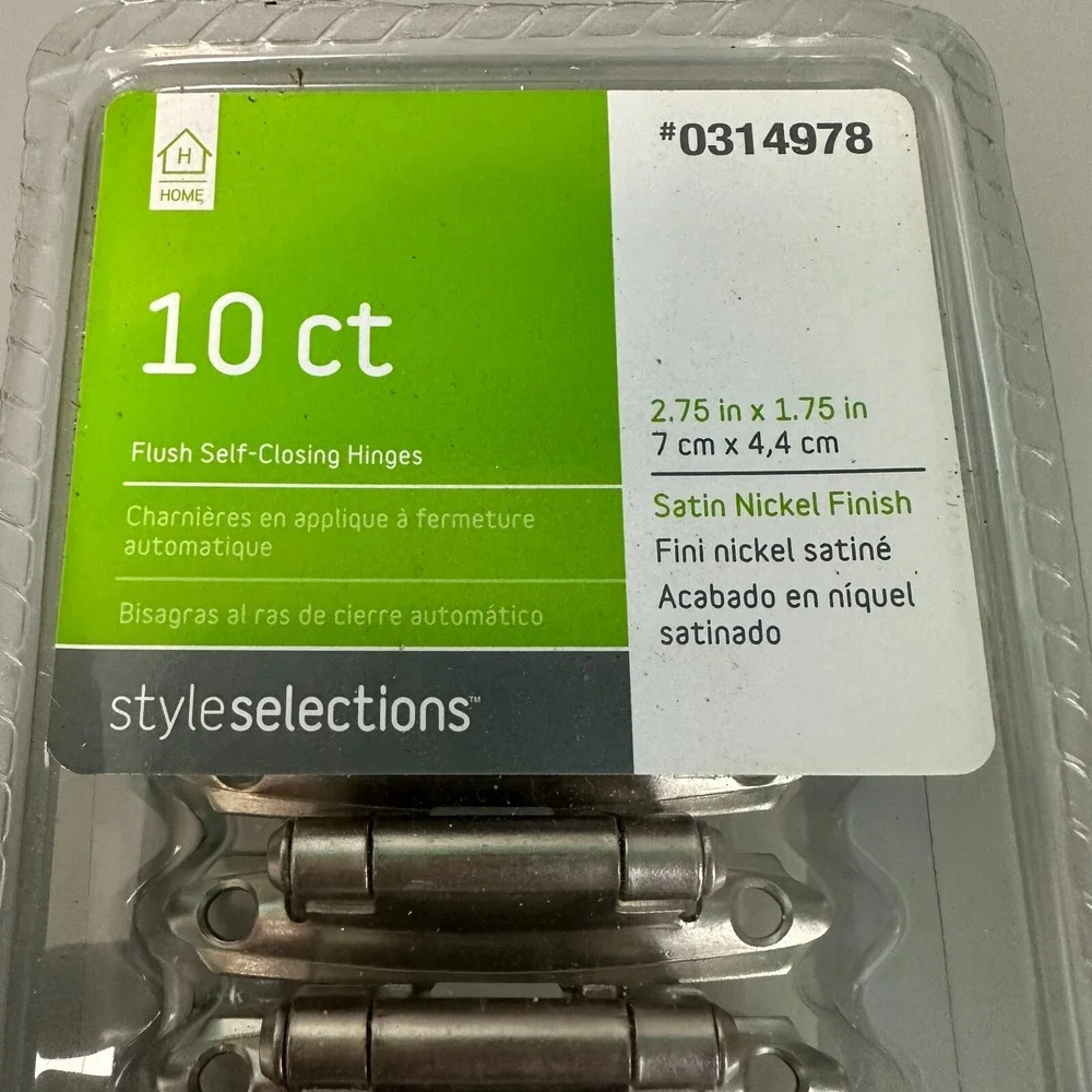 Style Selections 10ct Flush Self-Closing Cabinet Hinges Satin Nickel 0314978